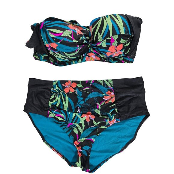 Terra & Sky 3X Black Floral Print High Waist Bikini - Picture 1 of 6